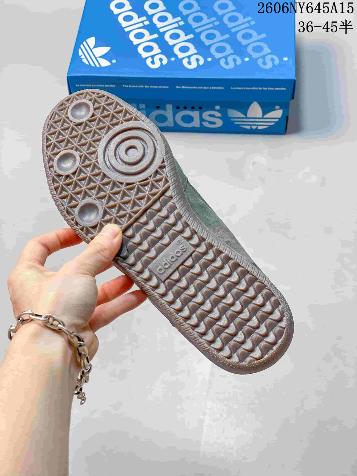 Close-up of the patterned gum-toned outsole