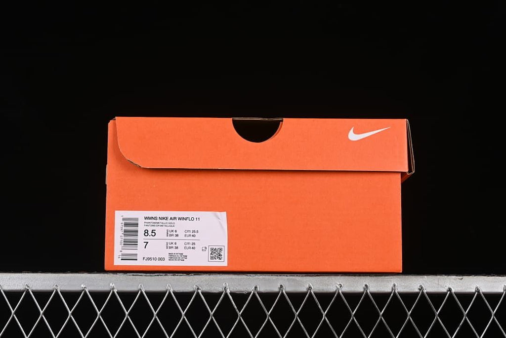 Nike shoe box label identifying the Winflo 11 and style code FJ9510-003.