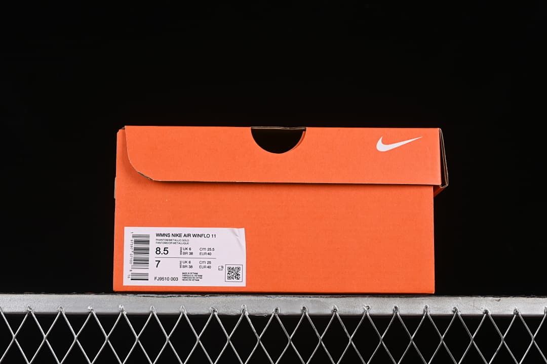 Nike shoe box label identifying the Winflo 11 and style code FJ9510-003.