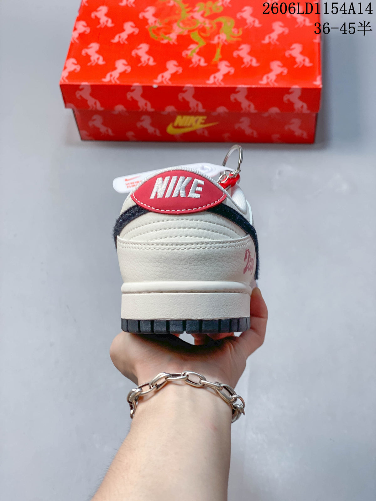 Rear view of the sneaker showing the heel tab and off-white upper