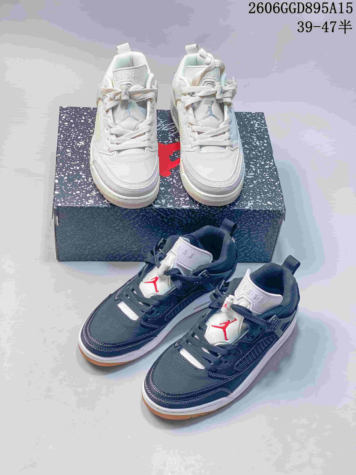 Light and dark colorways of Jordan Spizike Low sneakers shown together