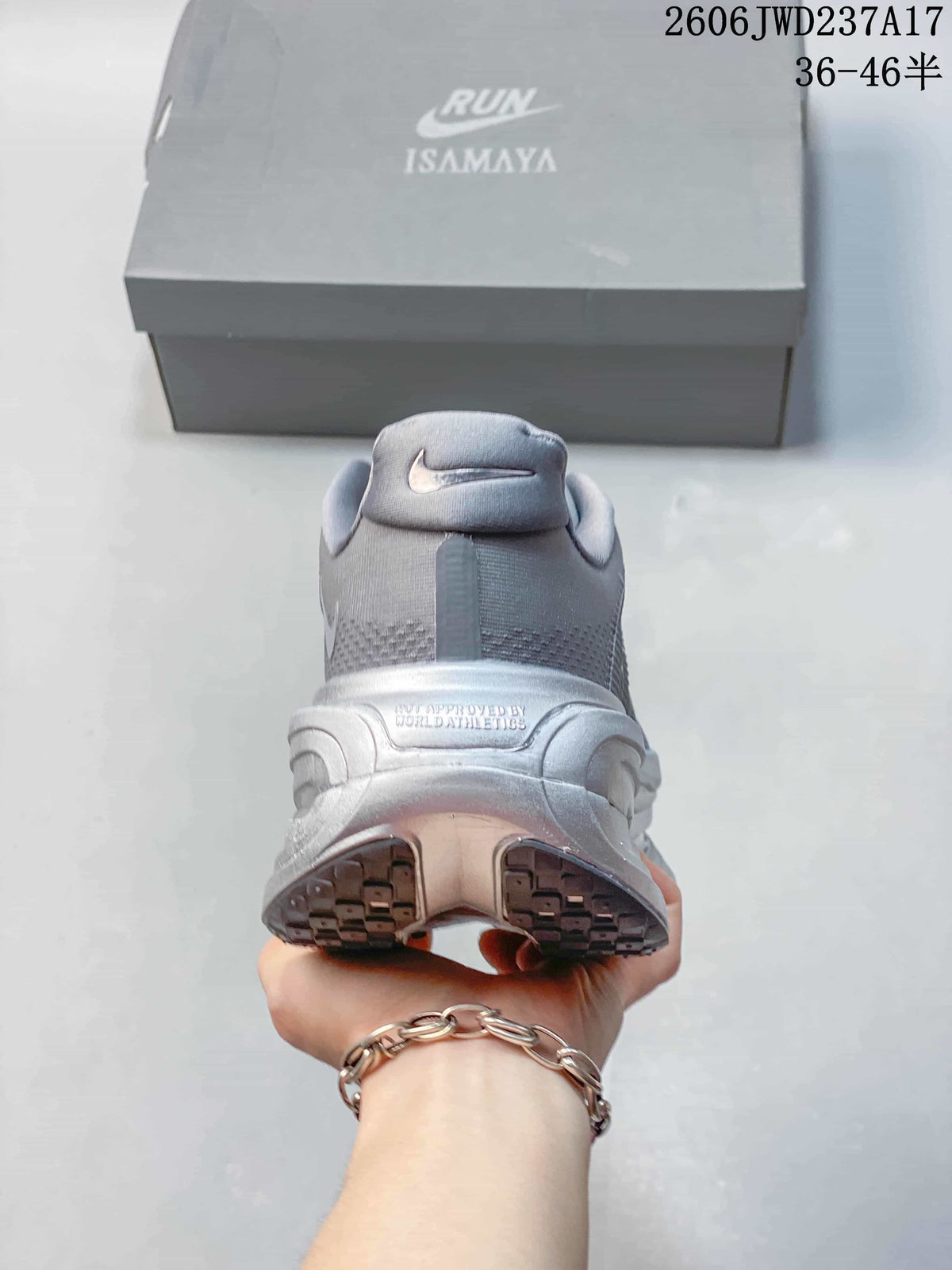 Rear view of the gray sneaker showing the heel and outsole