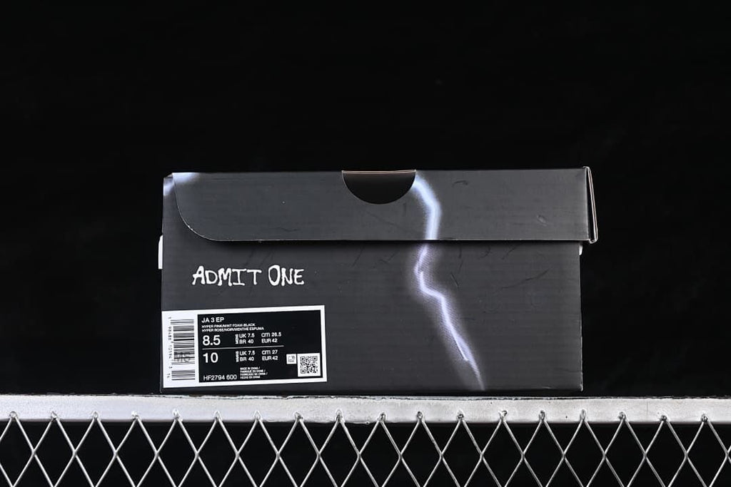 Shoebox label showing JA 3 EP, style code HF2794-600, and sample size information