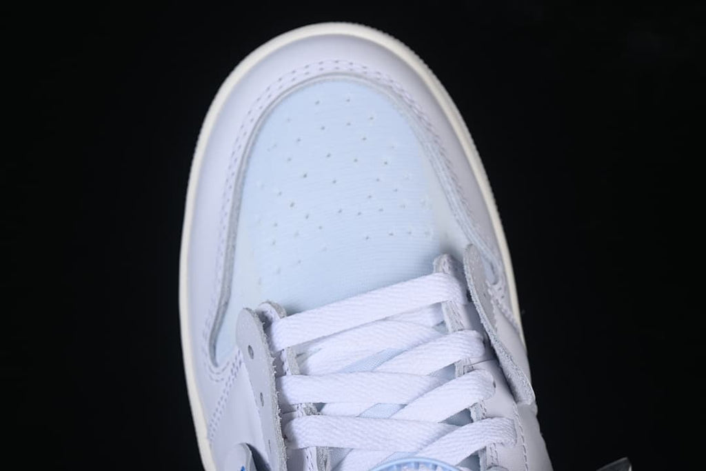 Top-down close-up of the perforated toe box and laces