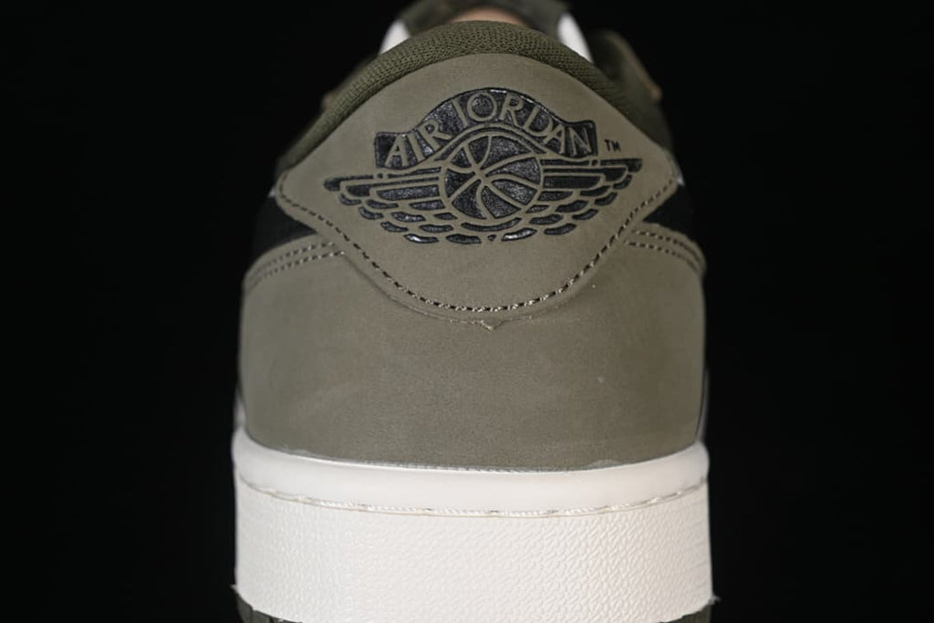Rear view showing the Jordan Wings logo on the olive heel