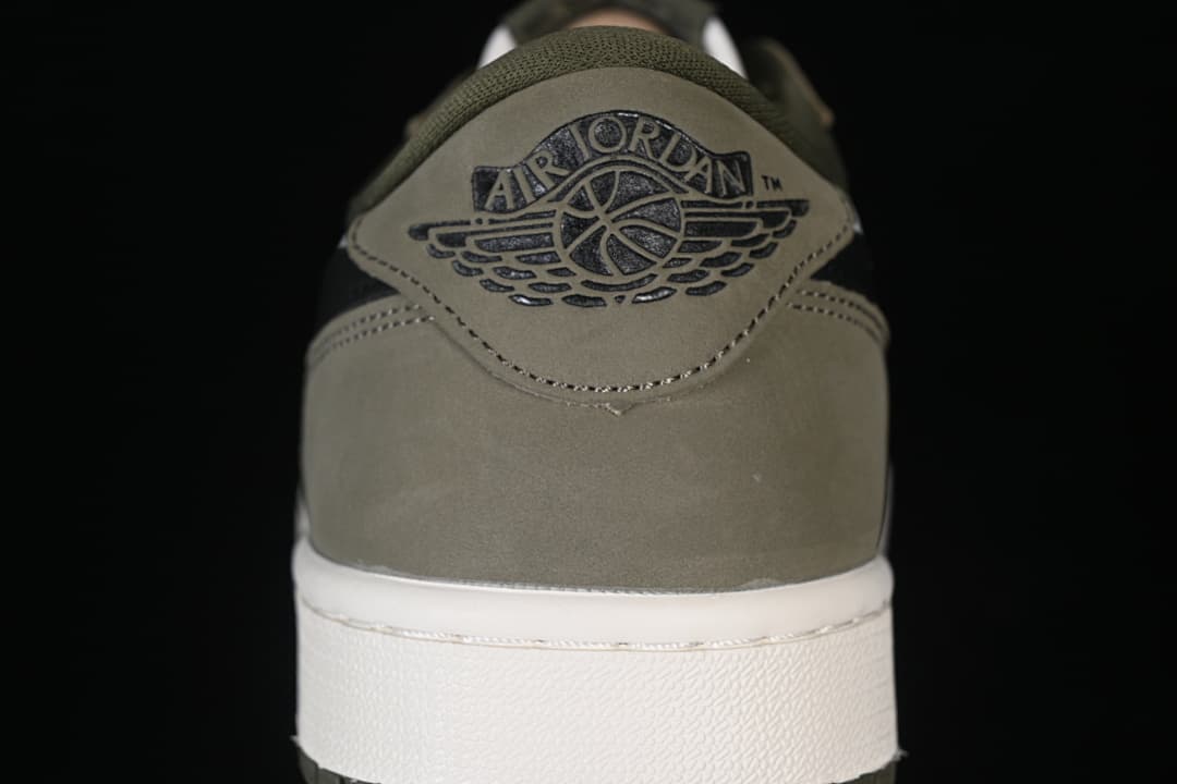 Rear view showing the Jordan Wings logo on the olive heel
