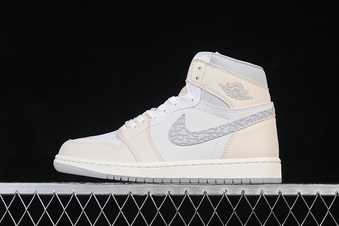 Opposite side view of the ivory and white high-top sneaker