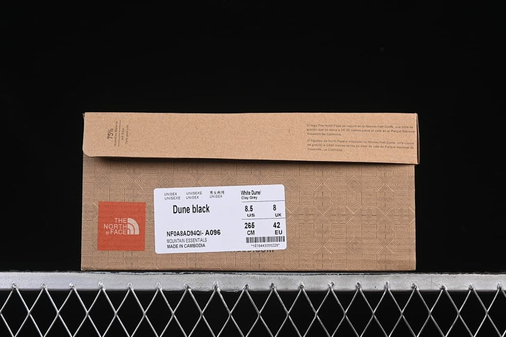 Shoe box label showing Dune Black and style code NF0A8AD94QI-A096, size EU 42