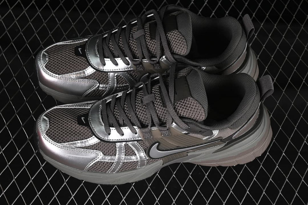 Pair of silver-gray V2K Run sneakers shown from above