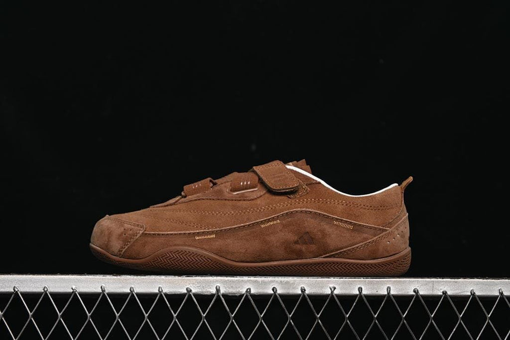 Side view of the brown adidas Urban Reverie KJ4034 strap sneaker