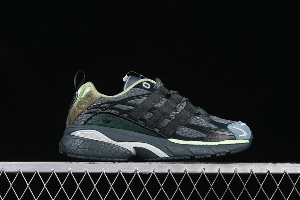 Side profile of the sneaker with its layered upper and sculpted sole.