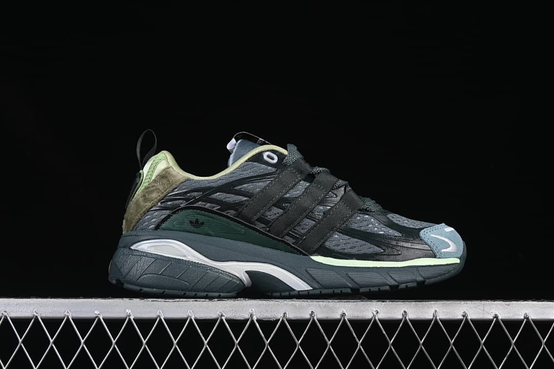 Side profile of the sneaker with its layered upper and sculpted sole.