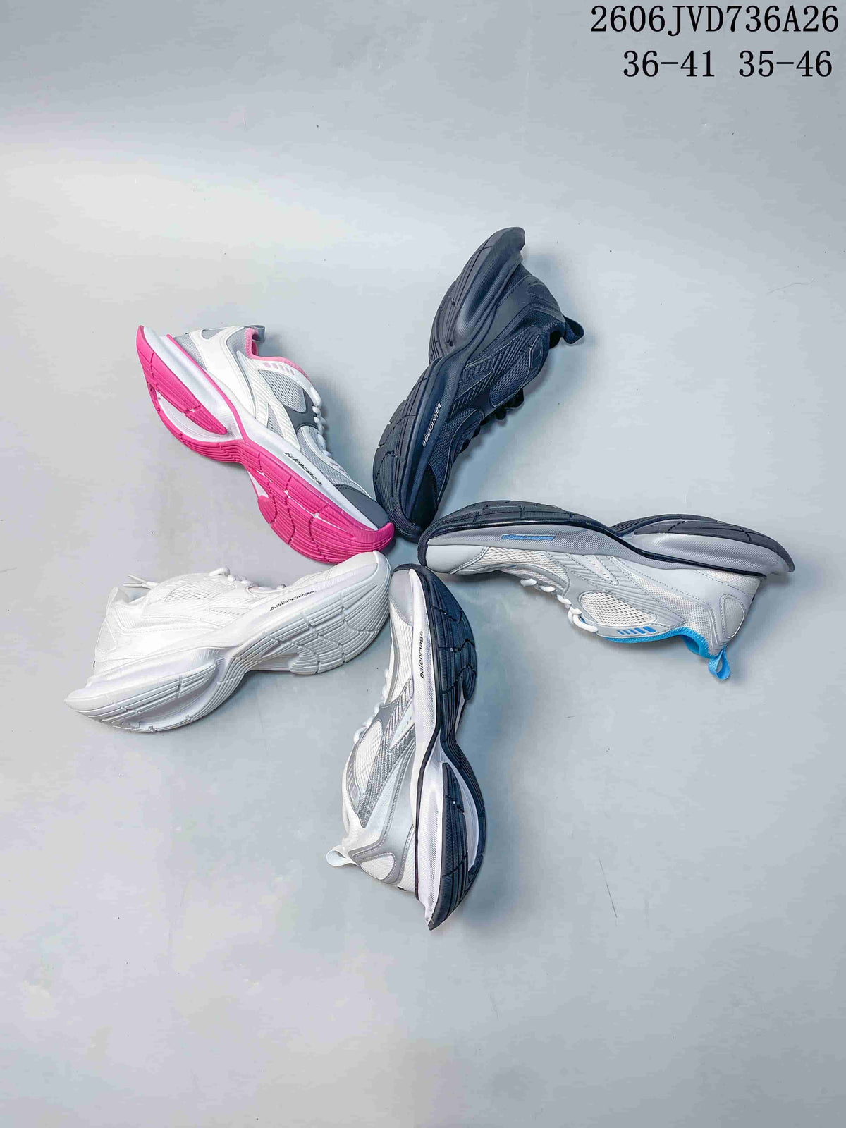 Several color variations of chunky lace-up sneakers shown from above
