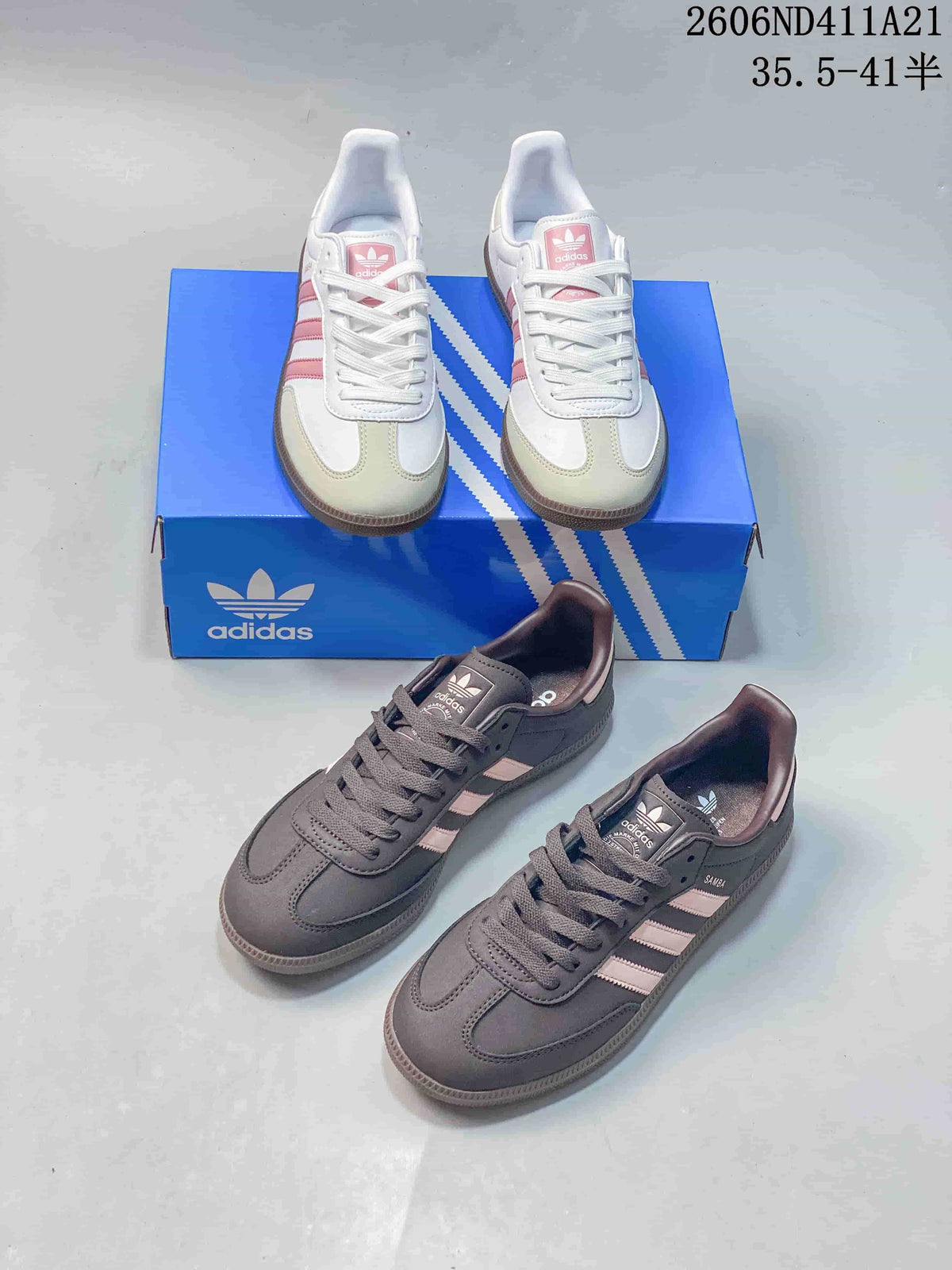 White and charcoal gray sneaker pairs shown together in two colorways.