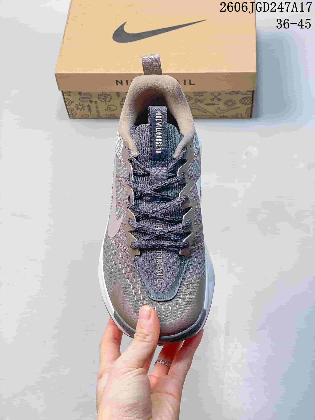 Top view of a Nike Wildhorse 10 shoe showing its laces, tongue, and toe