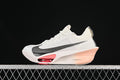Side view of off-white Nike Alphafly 3 shoes with black Swoosh and coral accents