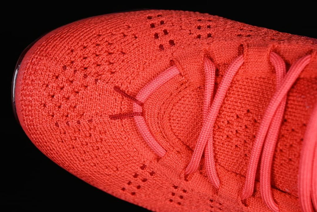 Close-up of the perforated knit toe and laces