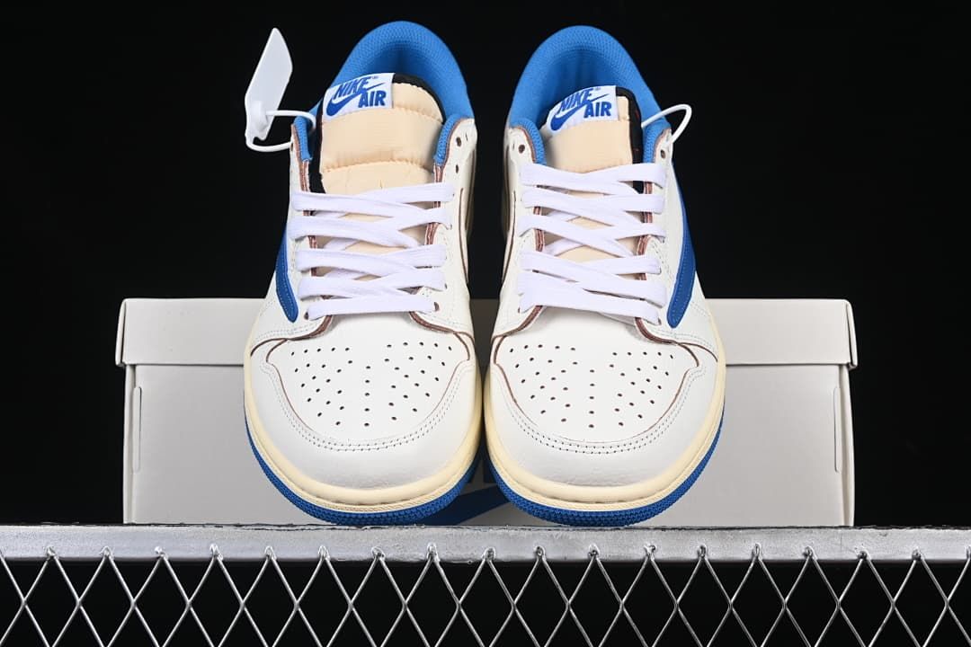 Front view of the pair showing perforated toes and blue lining