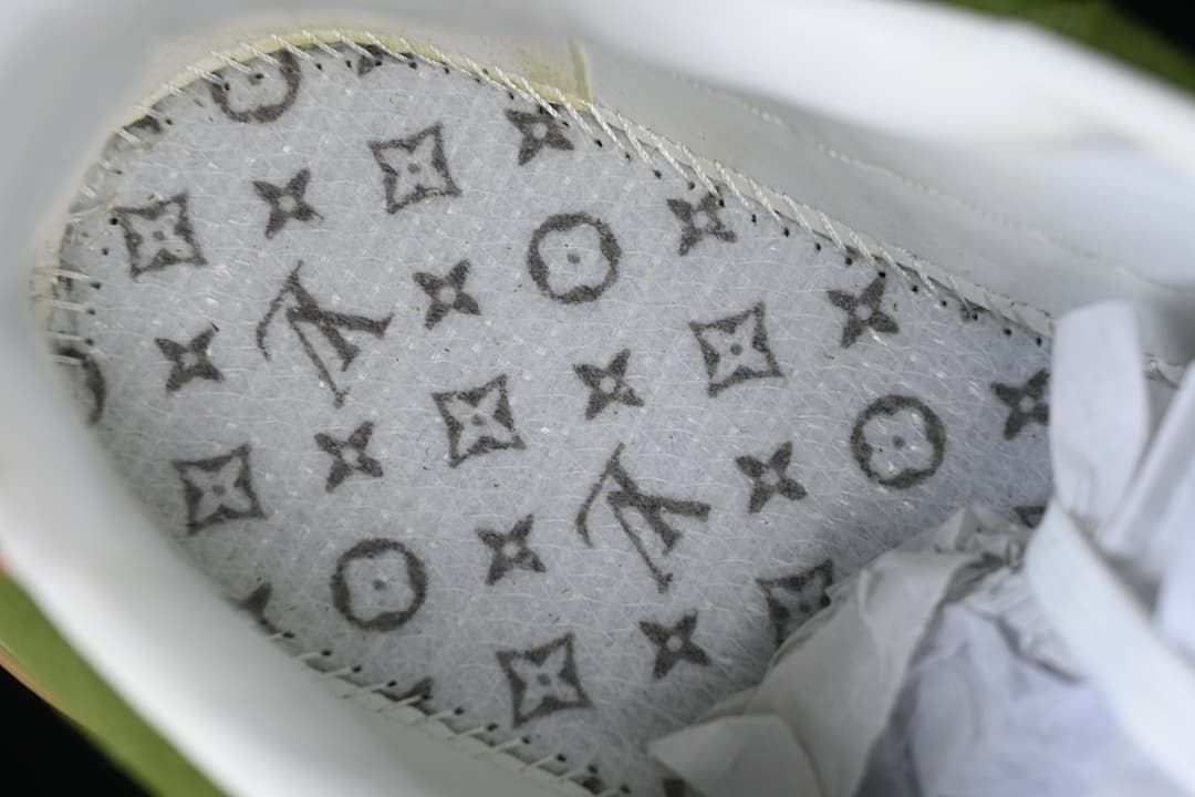 Close-up of patterned fabric inside the shoe