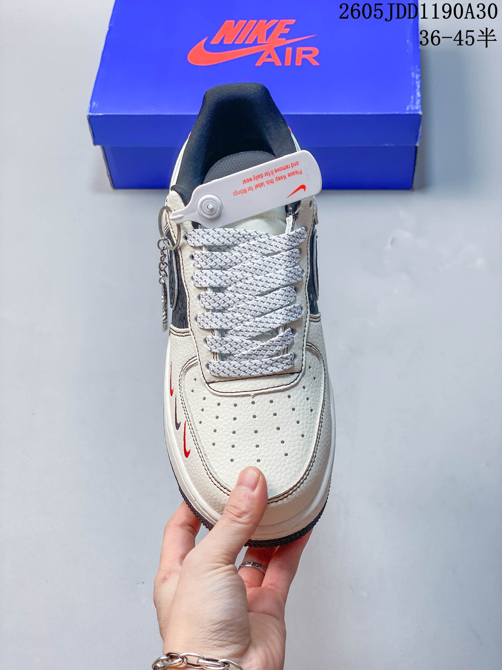 Top view of the perforated toe and lace-up front