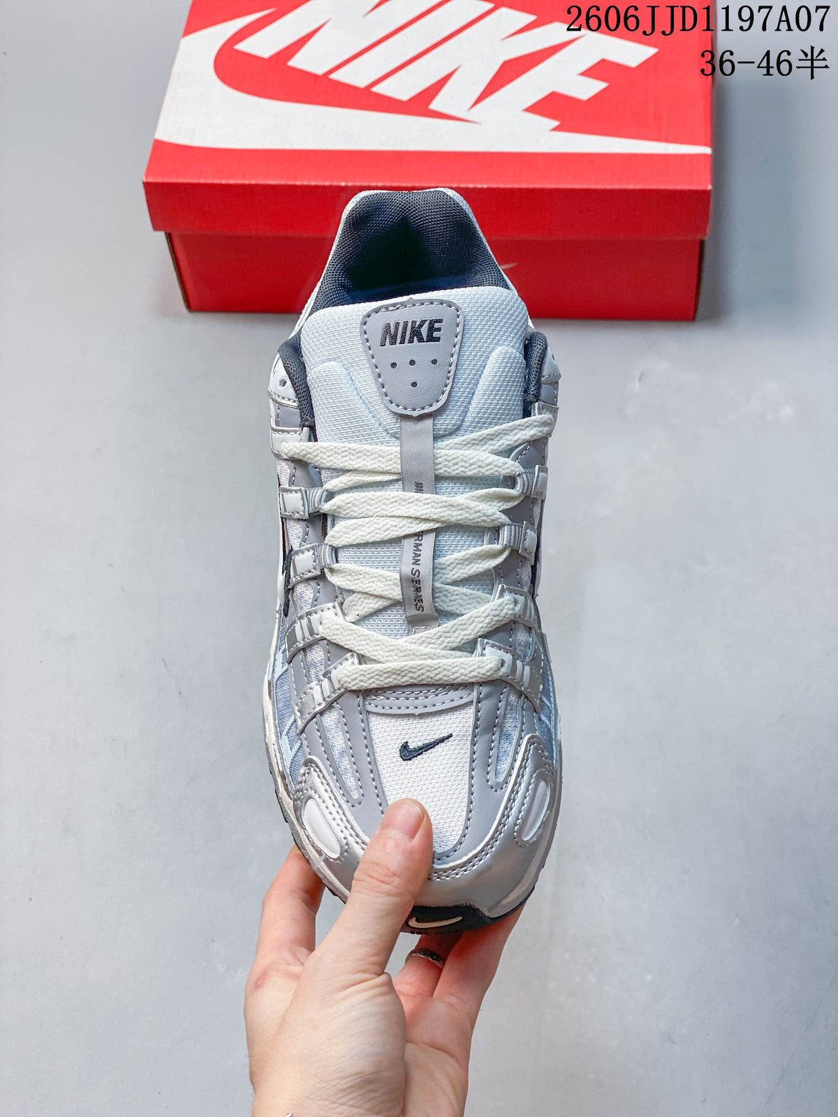Top view of a Nike P-6000 sneaker with laces and layered panels