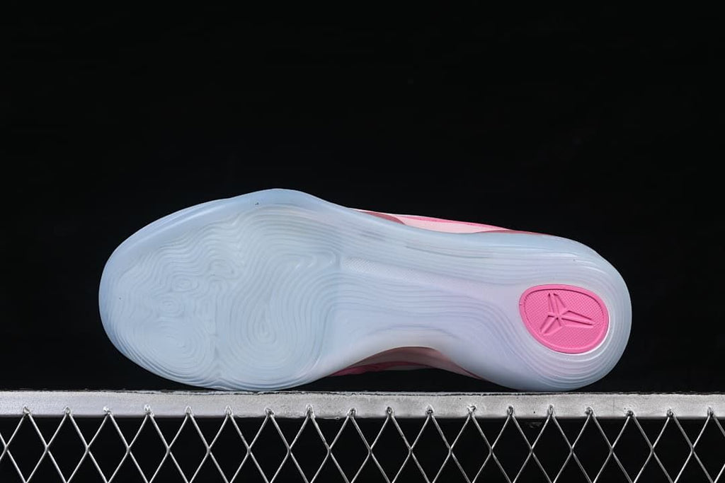Bottom view showing the translucent outsole and pink heel insert