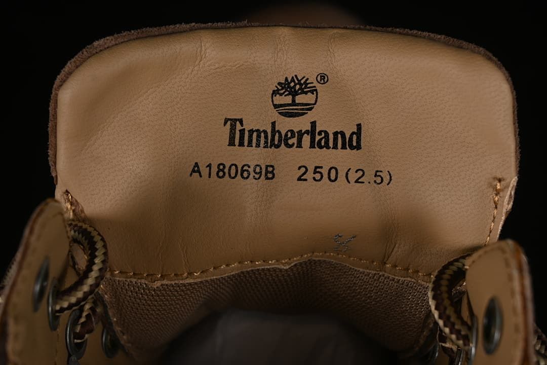 Tongue label showing Timberland and model A18069B