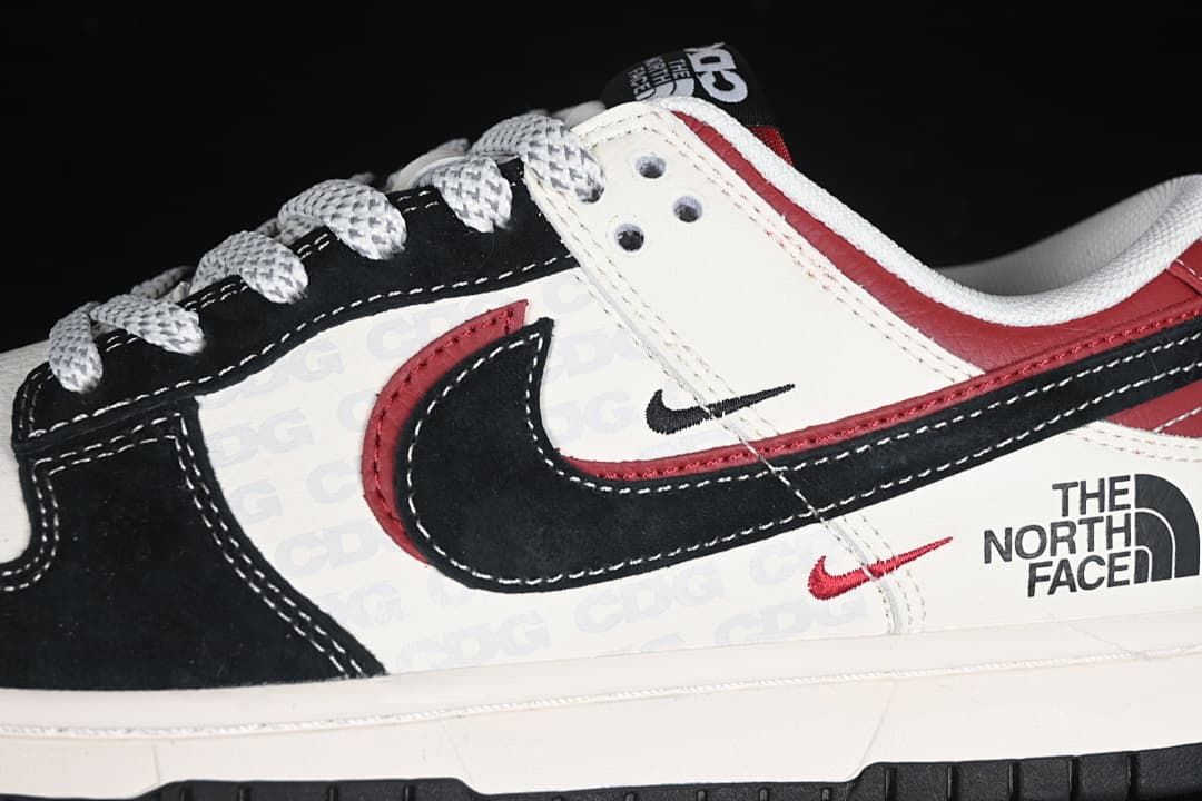 Close-up of the side Swoosh and North Face graphics