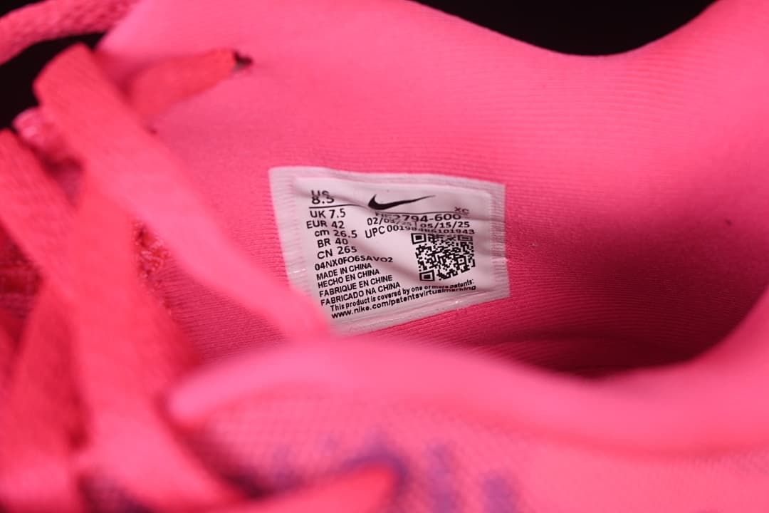 Close-up of the shoe size label showing EU 42 and other sample sizing information