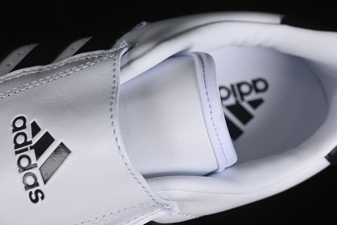 Top view of the shoe opening, tongue, and insole branding.