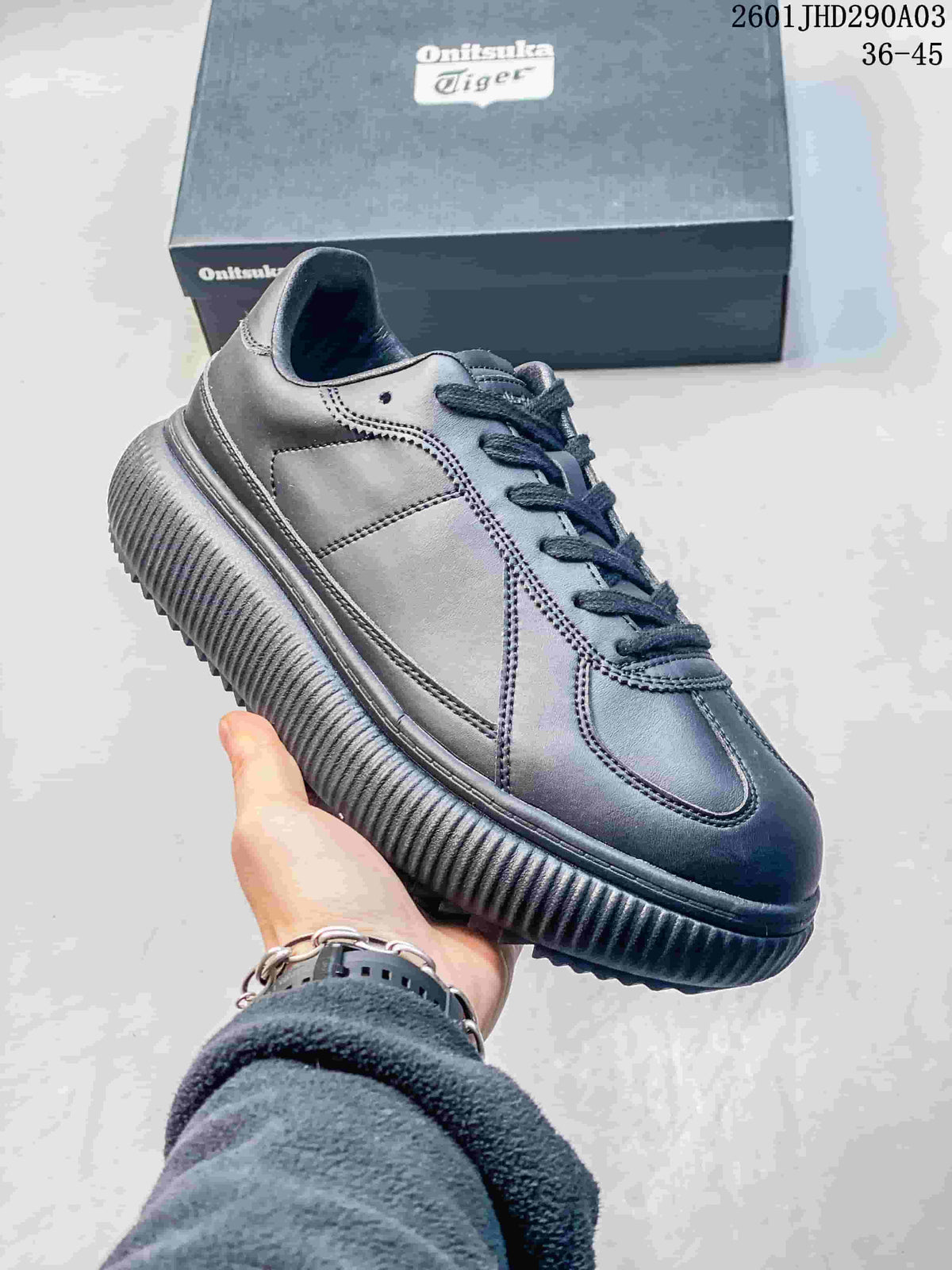 Angled side view of the sneaker showing its upper and ribbed sole
