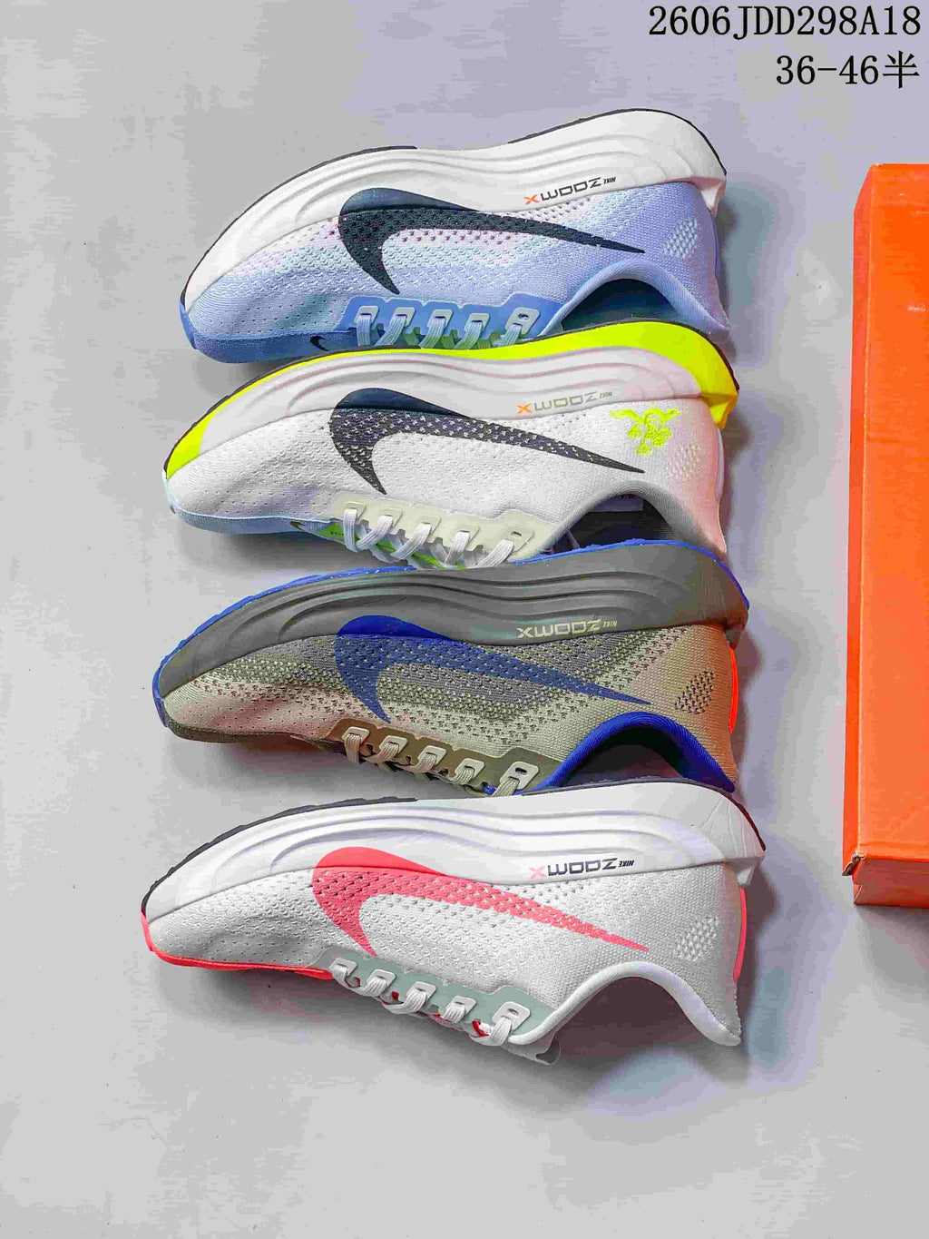 Four Nike Pegasus Plus colorways displayed from the side.