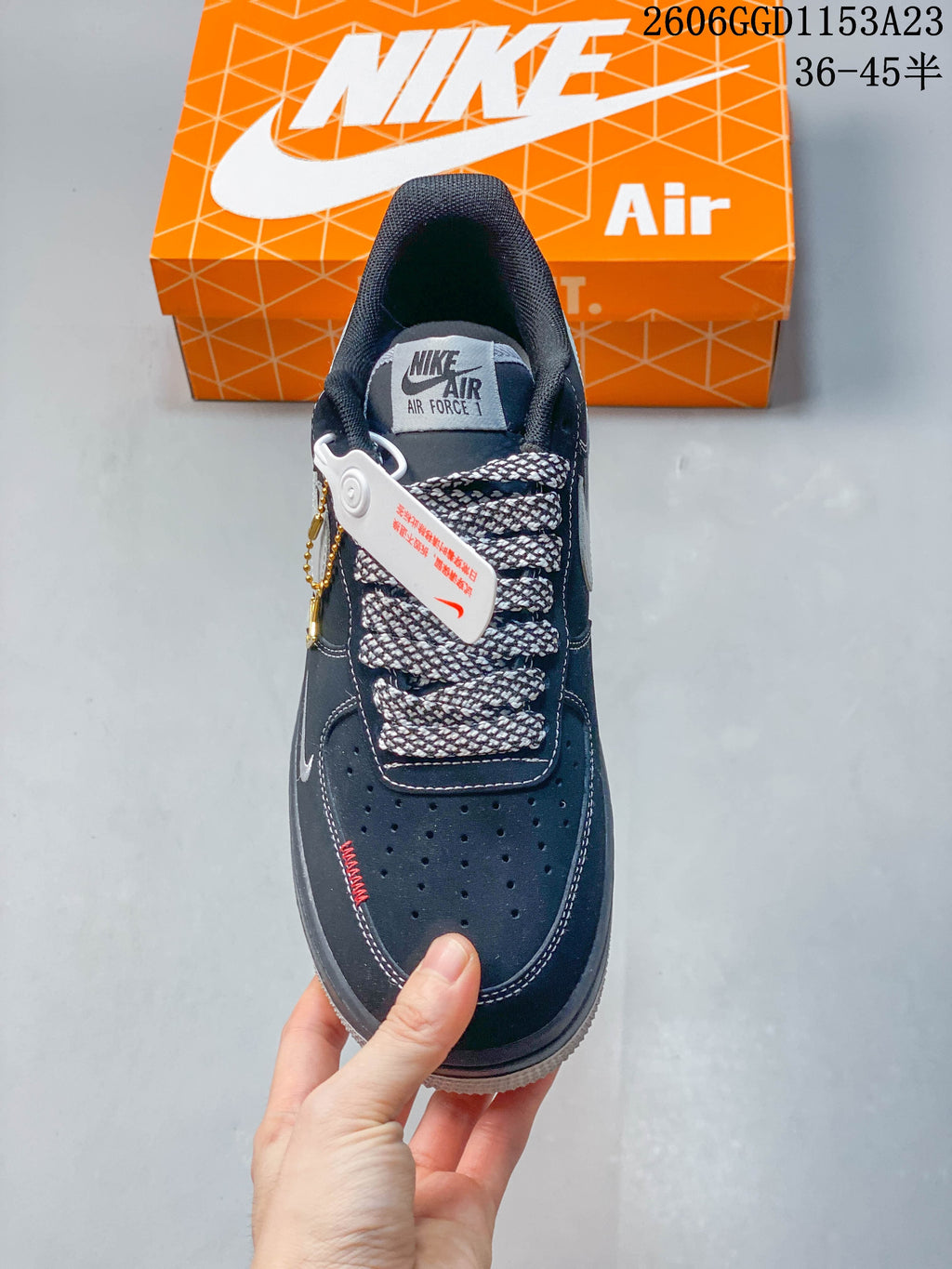 Top view highlighting the perforated toe, patterned laces, and tongue label