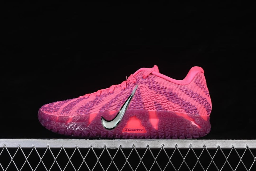 Side view of a pink and purple Nike Ja 3 EP basketball shoe