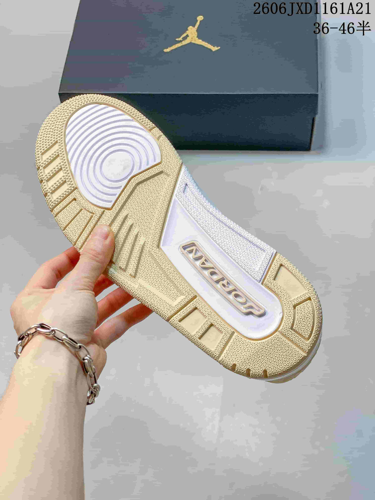 Close-up of the gum-colored outsole on a Jordan Legacy 312 Low sneaker
