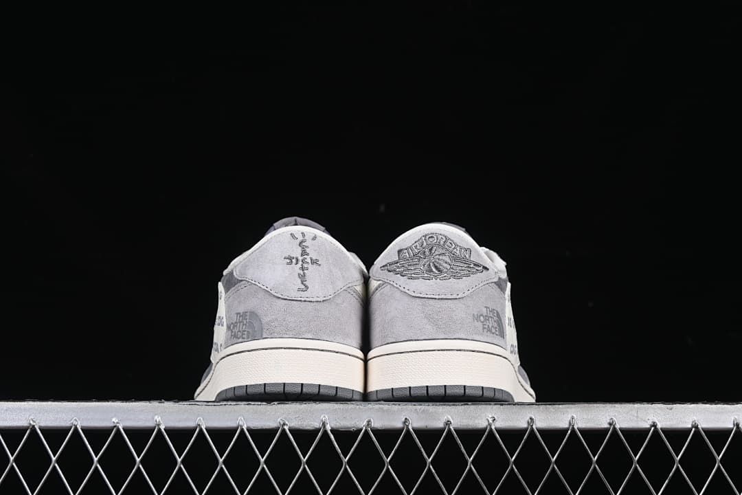 Rear view of both shoes with contrasting heel details