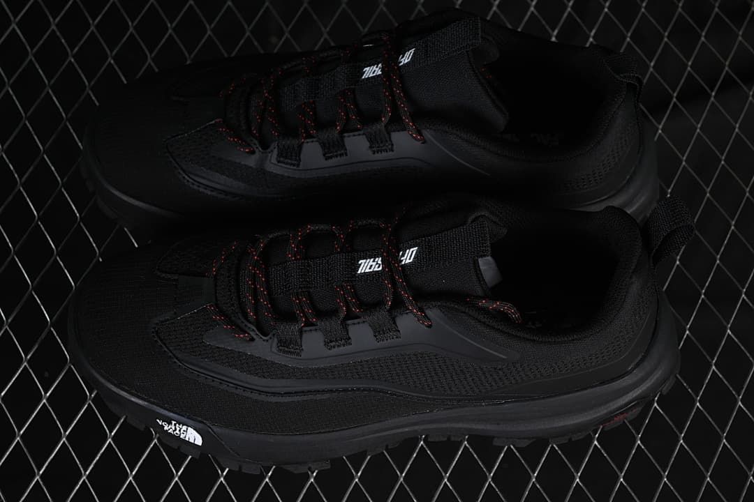 Pair of black Offtrail Ve shoes shown from above at an angle
