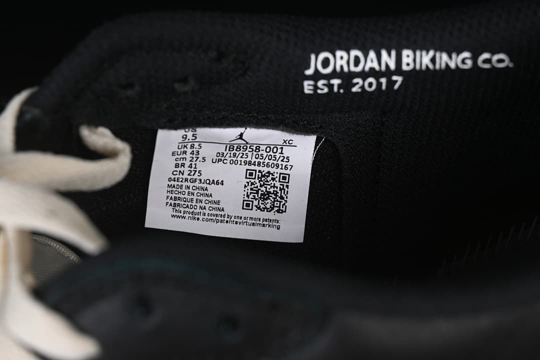 Interior label and Jordan Biking Co. text inside the shoe