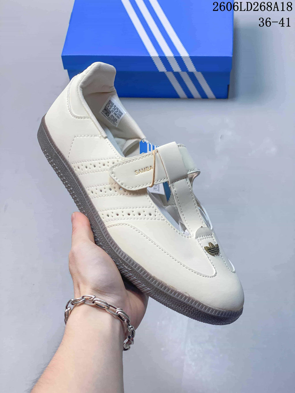 Off-white Samba Jane sneaker with strap closure and gum-toned outsole