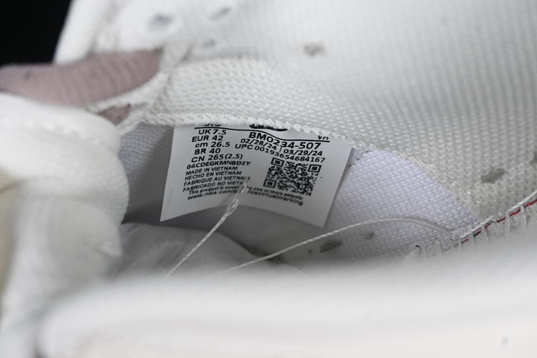 Inside shoe label showing BM0234-507 and size markings including EU 42