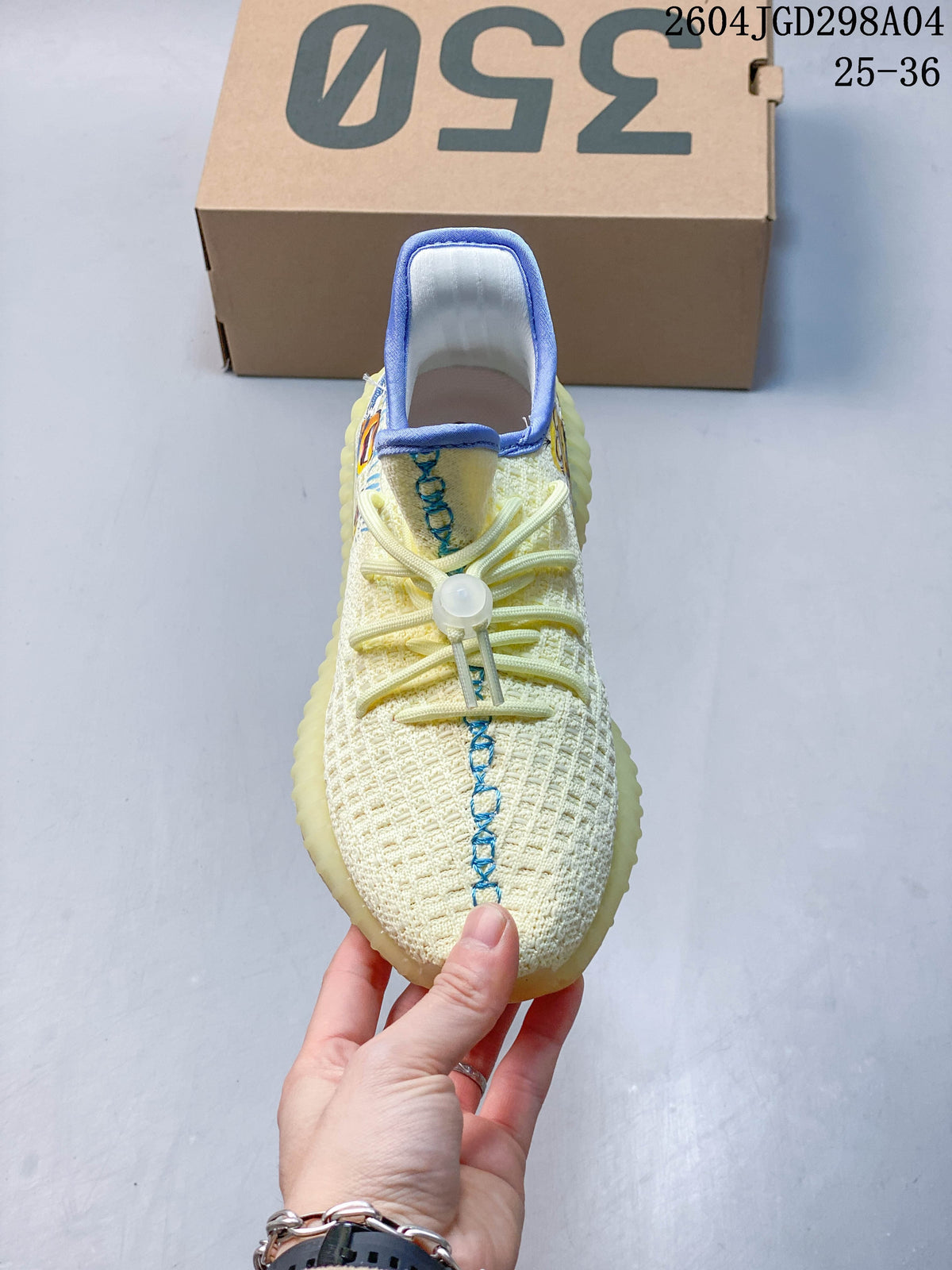 Front view showing the laces, toggle, blue stitching, and textured upper