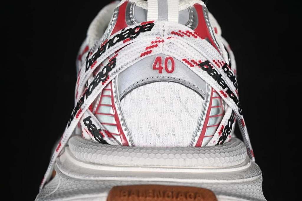 Rear view showing the red size marking, layered laces, and brown heel detail
