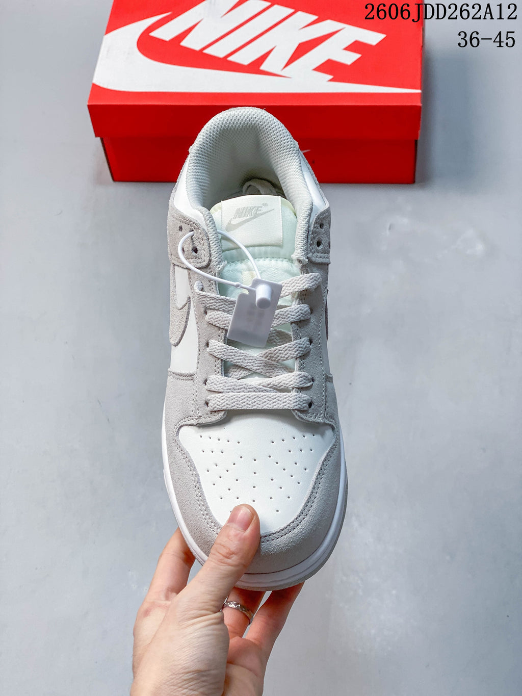 Top view of the perforated toe, laces and padded collar.
