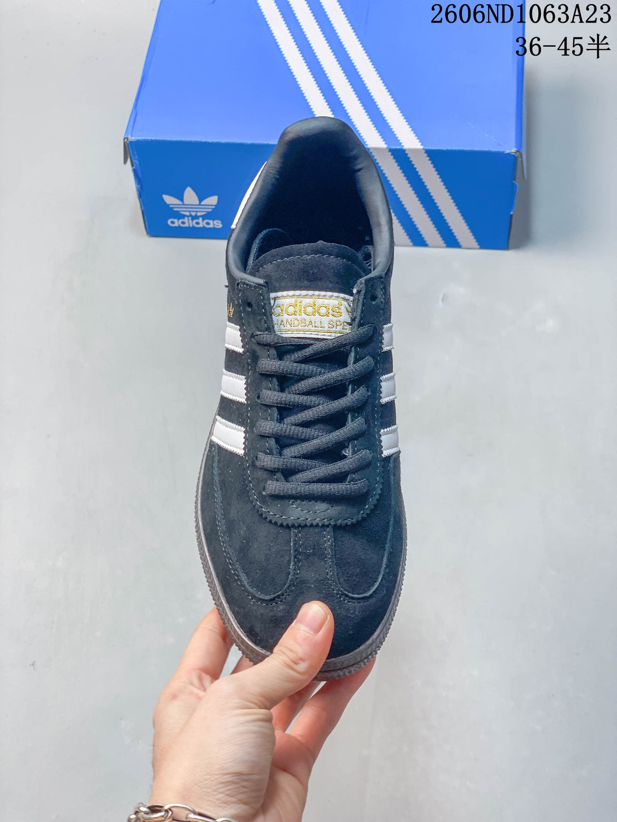 Top view showing the laces, tongue, and white side stripes
