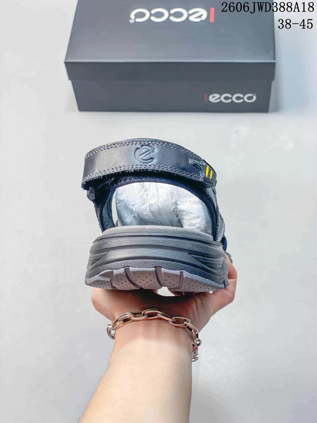 Rear view showing the closed heel and sole of an ECCO sandal