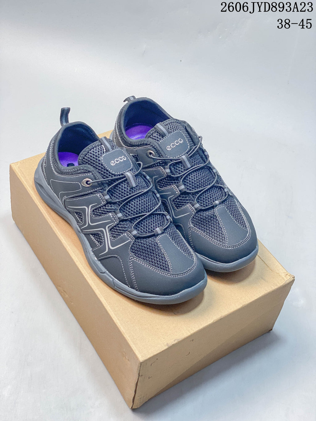 Pair of gray ECCO Sko low-top shoes shown from above and at an angle