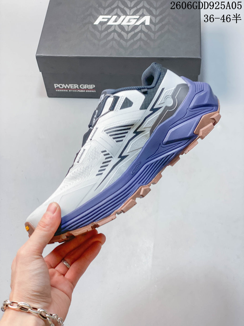 Side profile of a gray and purple KAILAS FUGA EX3 trail-running shoe