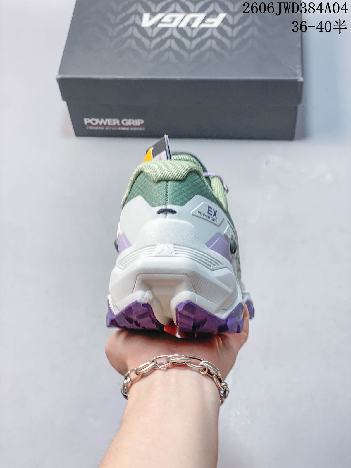 Rear view showing the heel and purple outsole of a Kailas Fuga EX3 shoe