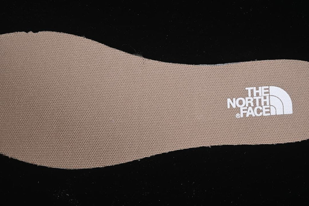 Close-up of a brown insole with The North Face logo