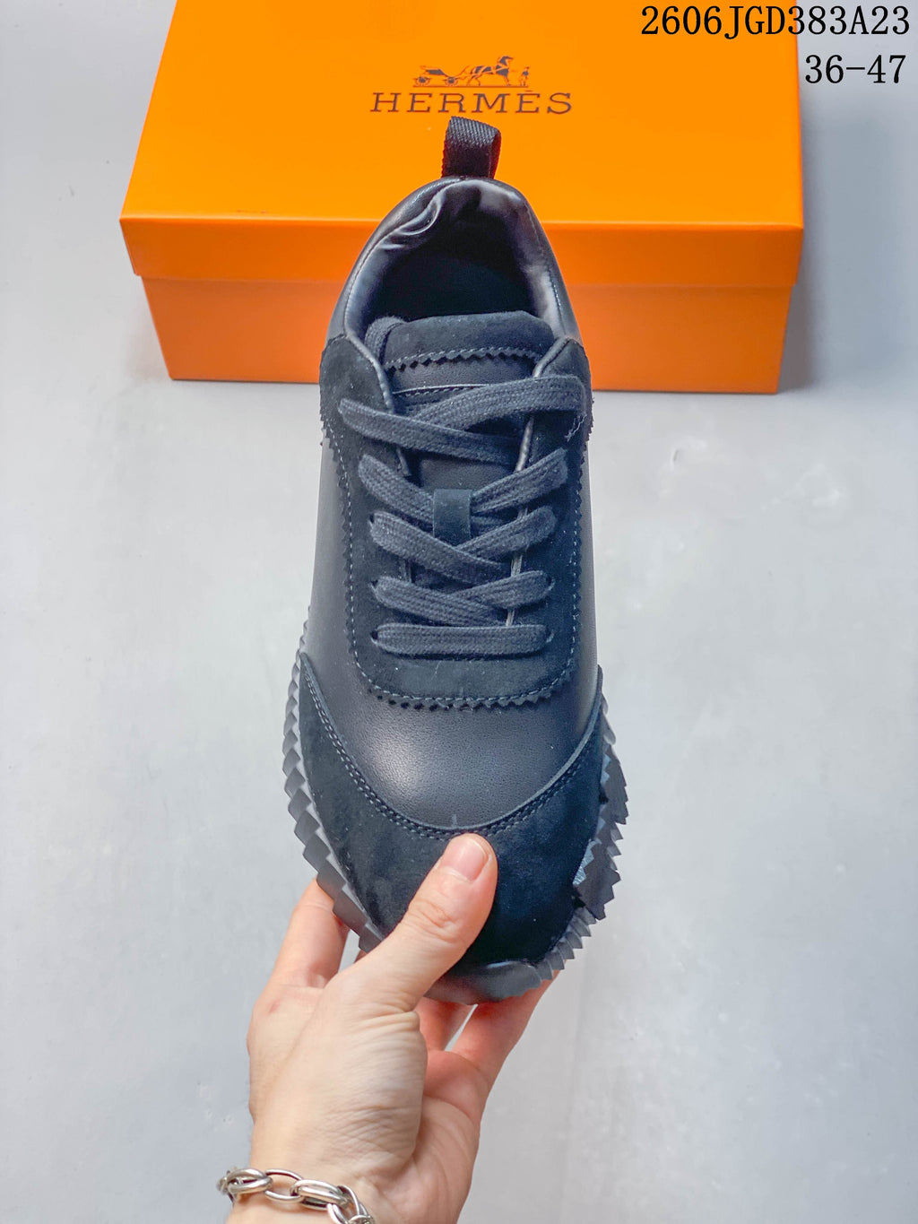Top view of the sneaker showing its lace-up front and textured panels.